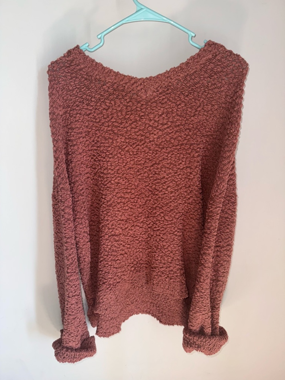 MACARON Cozy Popcorn Textured Scoop Neck Sweater in Burnt Orange